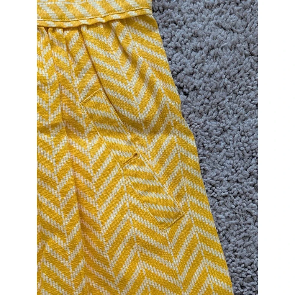 Tory Burch Linen Dress Yellow/White Chevron Button-Down Sleeveless Size 4